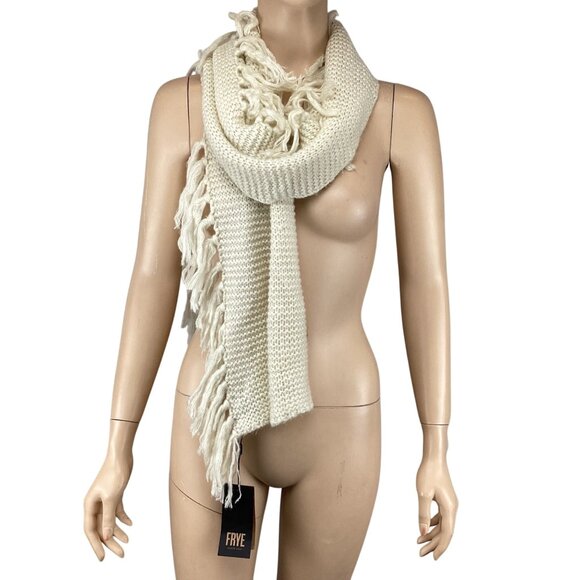Frye Womens Scarf Cable Fringe‎ Cream Knit Scarf NWT Ivory BOHO Shawl - Picture 2 of 6